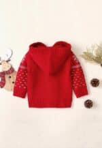pull enfant rouge a capuche cerf noel vue de dos
