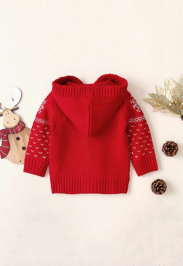 pull enfant rouge a capuche cerf noel vue de dos