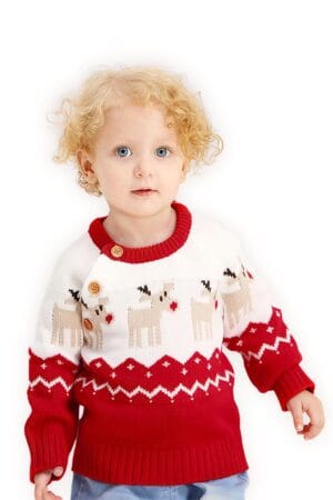 pull enfant rouge cerf noel vue de face