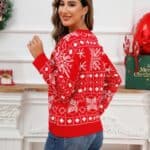 Pull Femme de Noël Rouge Flocon de Neige