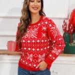 Pull Femme de Noël Rouge Flocon de Neige