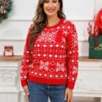 Pull Femme de Noël Rouge Flocon de Neige