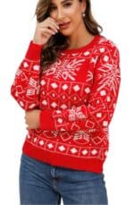 Pull Femme de Noël Rouge Flocon de Neige