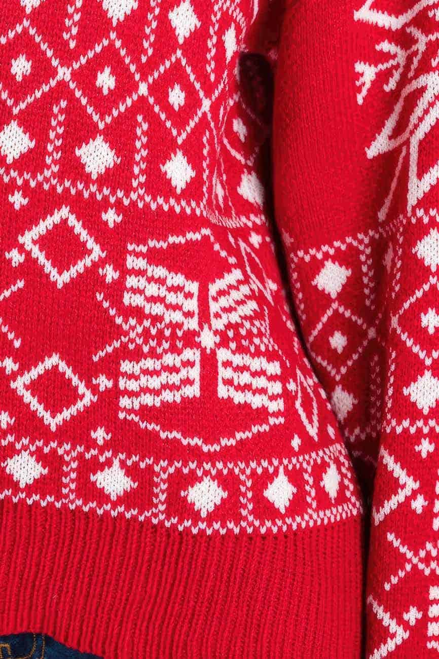 Pull Enfant Noël Rouge à Flocons - Tricot Chaud Automne/hiver - Fille Ou Garçon
