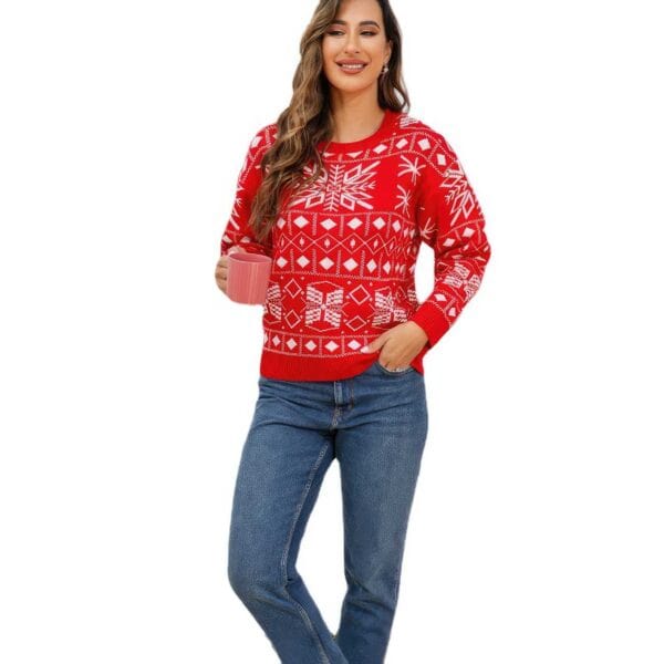 Pull Femme de Noël Rouge Flocon de Neige