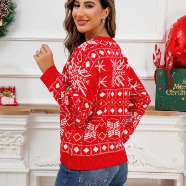 Pull Femme de Noël Rouge Flocon de Neige