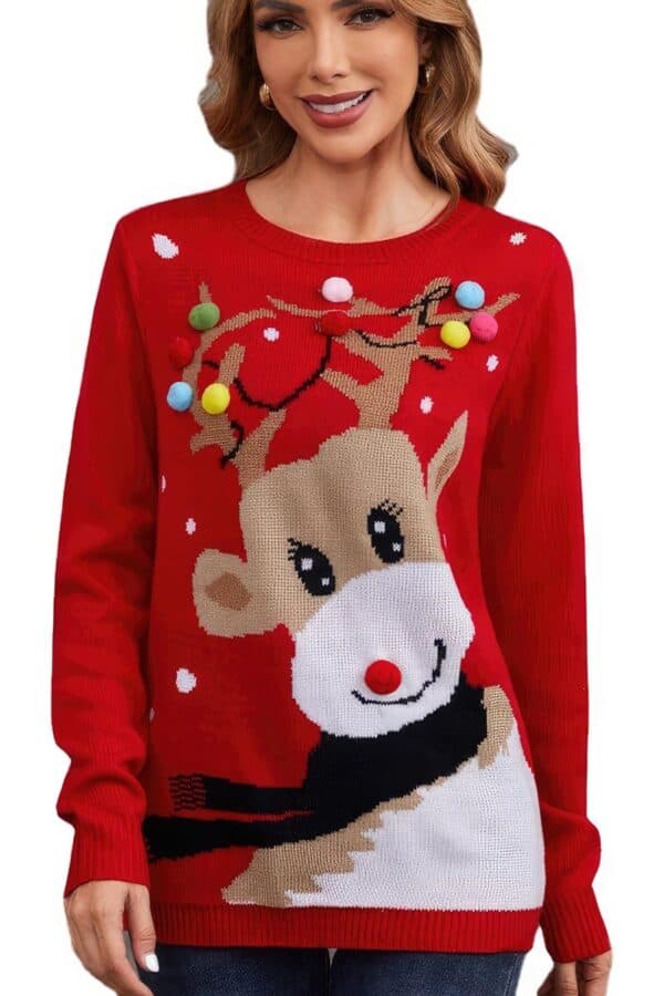 Pull Femme Guirlande et Renne de Noël