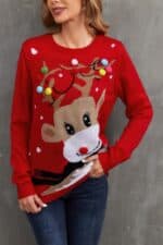 Pull Femme Guirlande et Renne de Noël