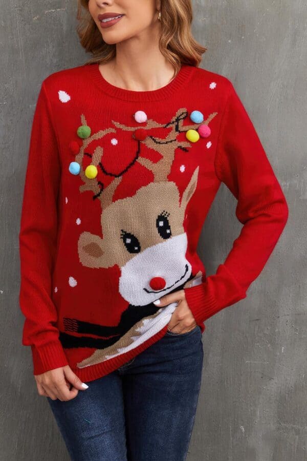 Pull Femme Guirlande et Renne de Noël