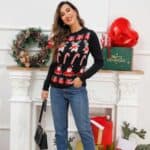 Pull Femme Noir Déco de Noël