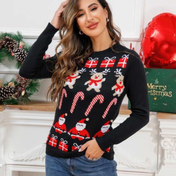 Pull Femme Noir Déco de Noël