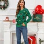 Pull Femme Vert Guirlande de Noël