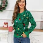 Pull Femme Vert Guirlande de Noël