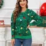 Pull Femme Vert Guirlande de Noël