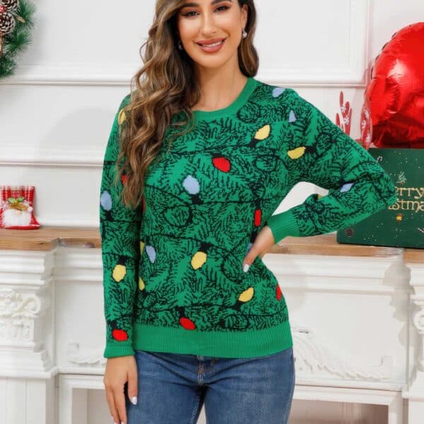 Pull Femme Vert Guirlande de Noël