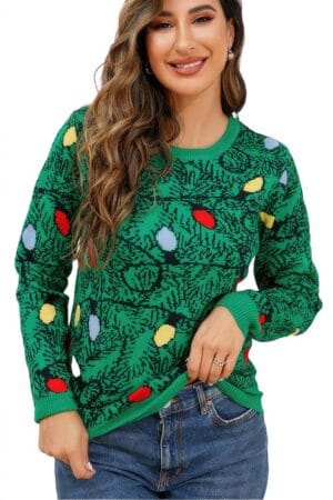 Pull Femme Vert Guirlande de Noël