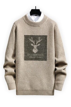 pull homme beige renne noel coton vue de face