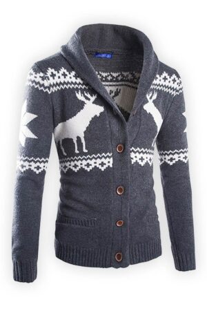 pull homme gris cerf noel vue de face