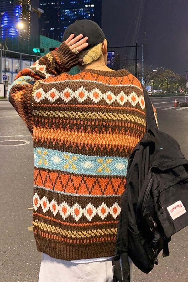 pull moche vintage jacquard unisex vue dedos