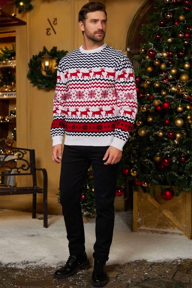 Pull De Noël "Couple De Rennes" - Sweat à Col Rond - Design Moche Et Drôle - Cadeau Christmas Ugly Sweater