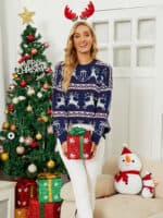 Pull Noël Bleu Rennes de Noël