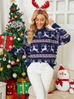 Pull Noël Bleu Rennes de Noël