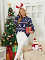 Pull Noël Bleu Rennes de Noël