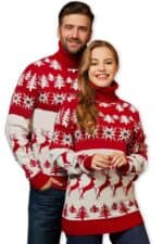 pull noel col roule rouge blanc couple vue de face2