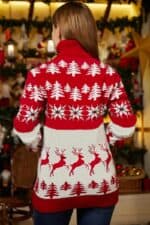 pull noel col roule rouge blanc femme vue de dos