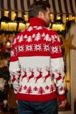 pull noel col roule rouge blanc homme vue de dos