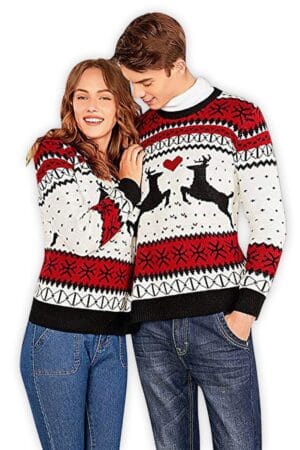 pull noel couple rouge blanc