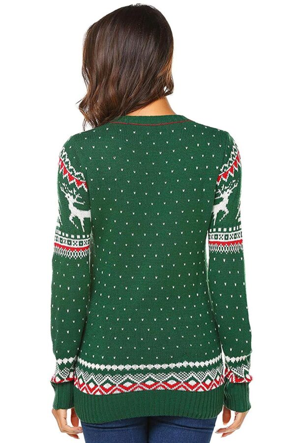 pull noel vert femme vue de dos