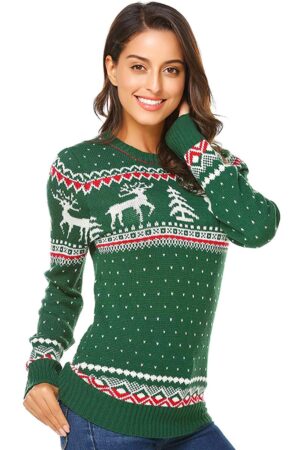 pull noel vert femme vue de face