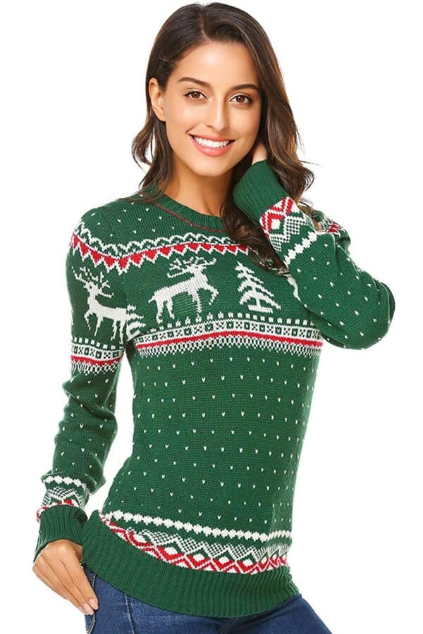 pull noel vert femme vue de face