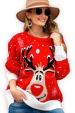 pull renne de noel rouge