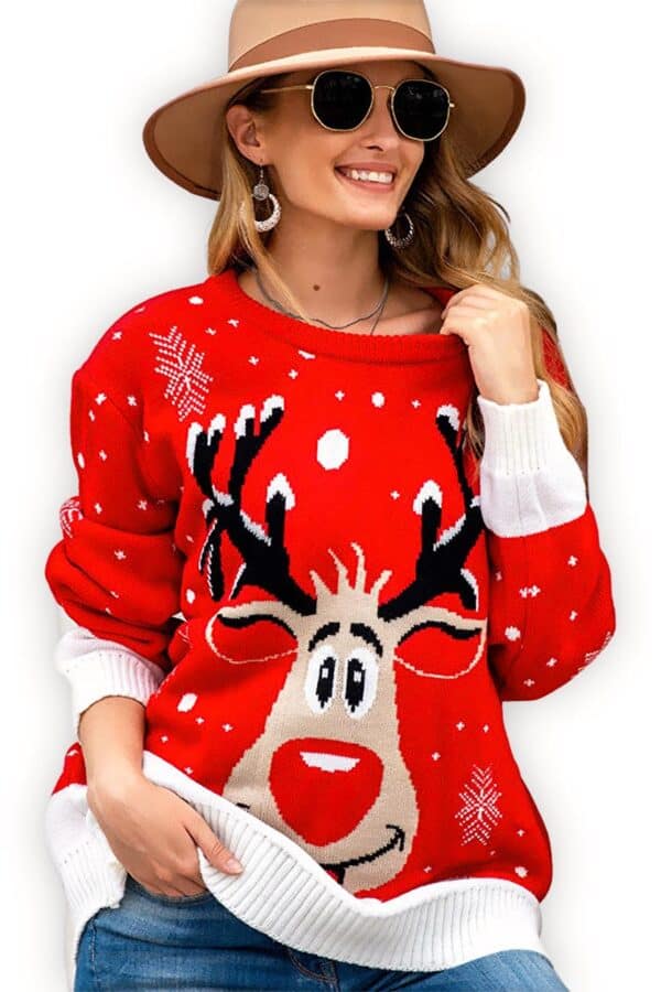 pull renne de noel rouge