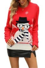 Pull Rouge Bonhomme de neige avec Écharpe