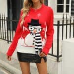 Pull Rouge Bonhomme de neige avec Écharpe