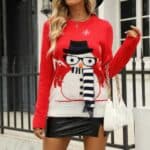 Pull Rouge Bonhomme de neige avec Écharpe