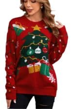Pull Rouge Femme Sapin de Noël