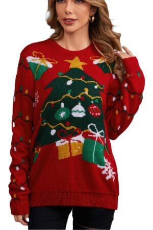 Pull Rouge Femme Sapin de Noël