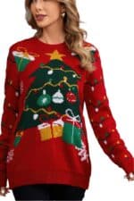 Pull Rouge Femme Sapin de Noël