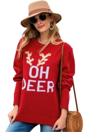 Pull Rouge Renne de Noël « Oh Deer »