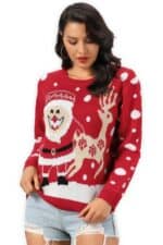 Pull Rouge Renne et Père Noël