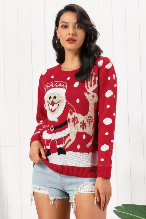 Pull Rouge Renne et Père Noël