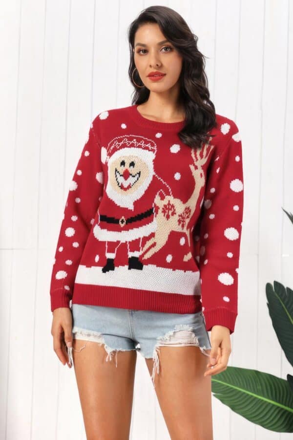 Pull Rouge Renne et Père Noël