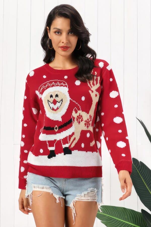 Pull Rouge Renne et Père Noël