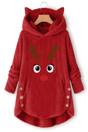 sweat plaid noel femme rouge chat vue de face